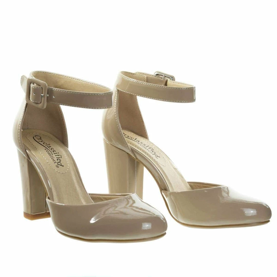 City Classified Kaili Chunky Block Heel Dress Pump W Comfortable Foam Padding & Ankle Strap