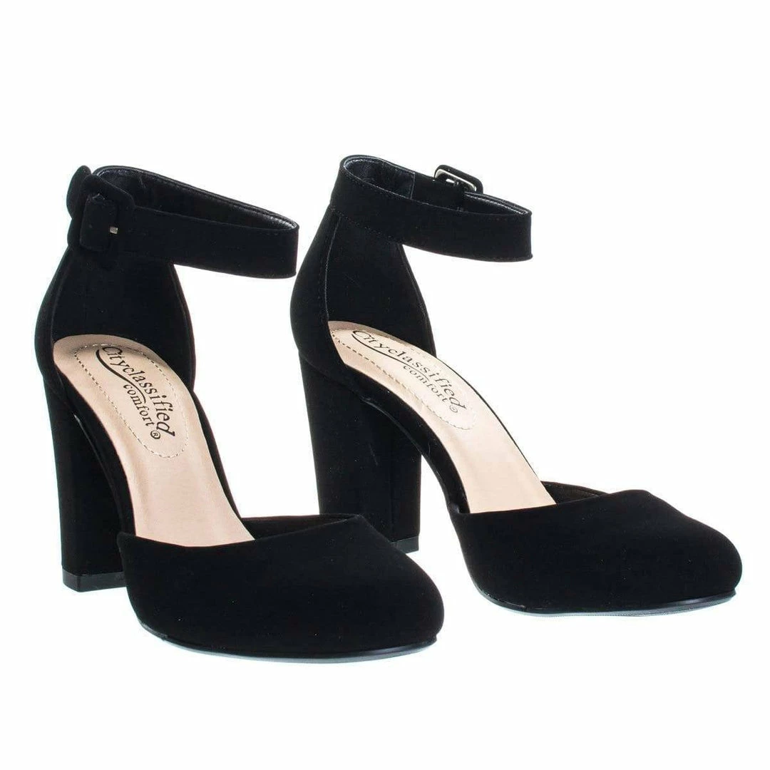 City Classified Kaili Chunky Block Heel Dress Pump W Comfortable Foam Padding & Ankle Strap