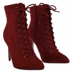 City Classified New Stain High Heel Combat Lace Up Ankle Bootie W Pointed Toe & Corset