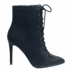 City Classified New Stain High Heel Combat Lace Up Ankle Bootie W Pointed Toe & Corset