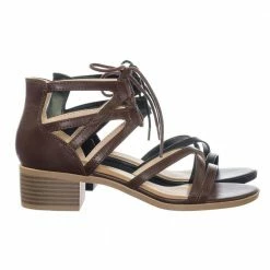 City Classified Talla Gladiator Cage Lace Up Low Chunky Block Heel Open Toe Sandal