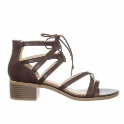 City Classified Talla Gladiator Cage Lace Up Low Chunky Block Heel Open Toe Sandal