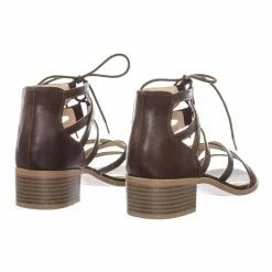 City Classified Talla Gladiator Cage Lace Up Low Chunky Block Heel Open Toe Sandal