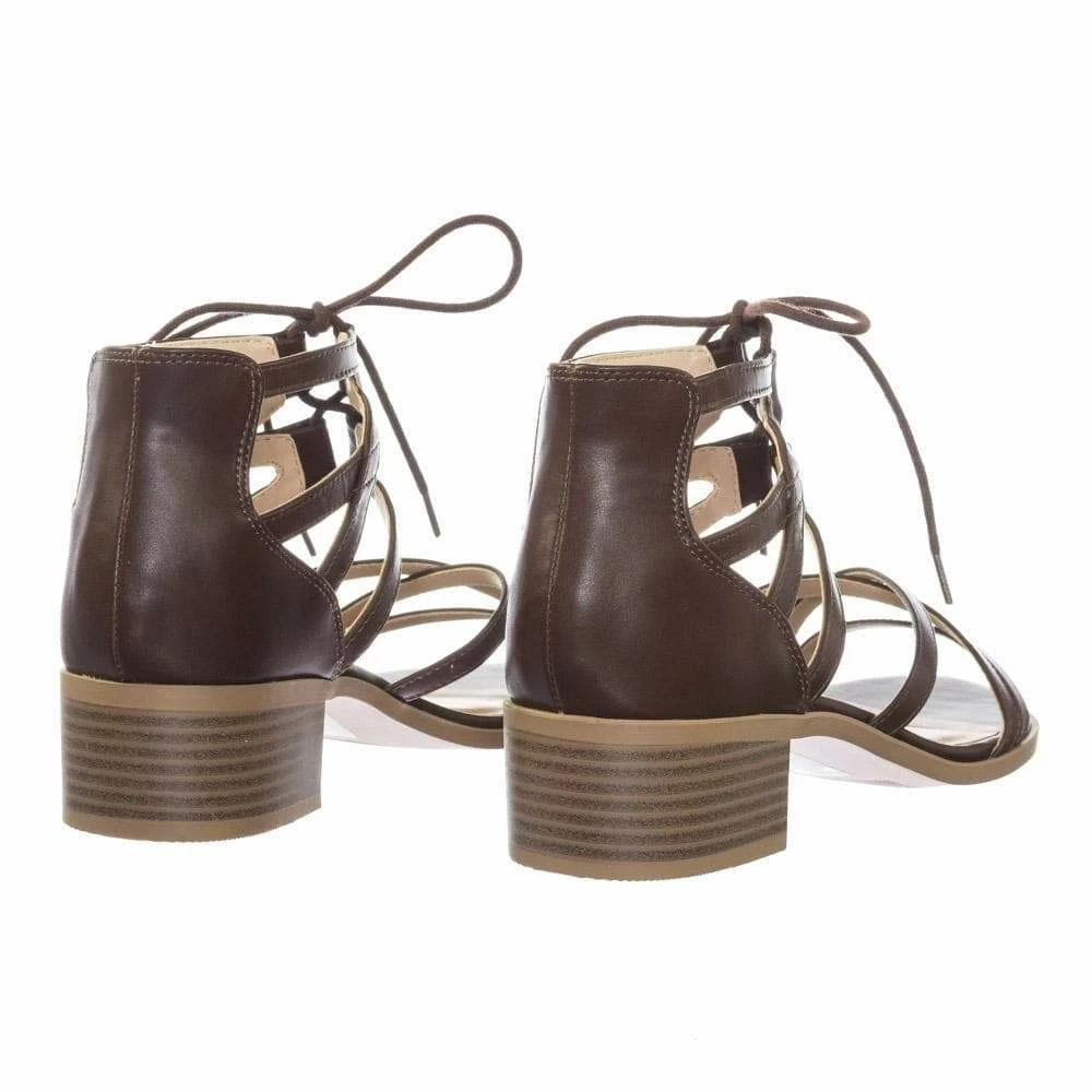 City Classified Talla Gladiator Cage Lace Up Low Chunky Block Heel Open Toe Sandal