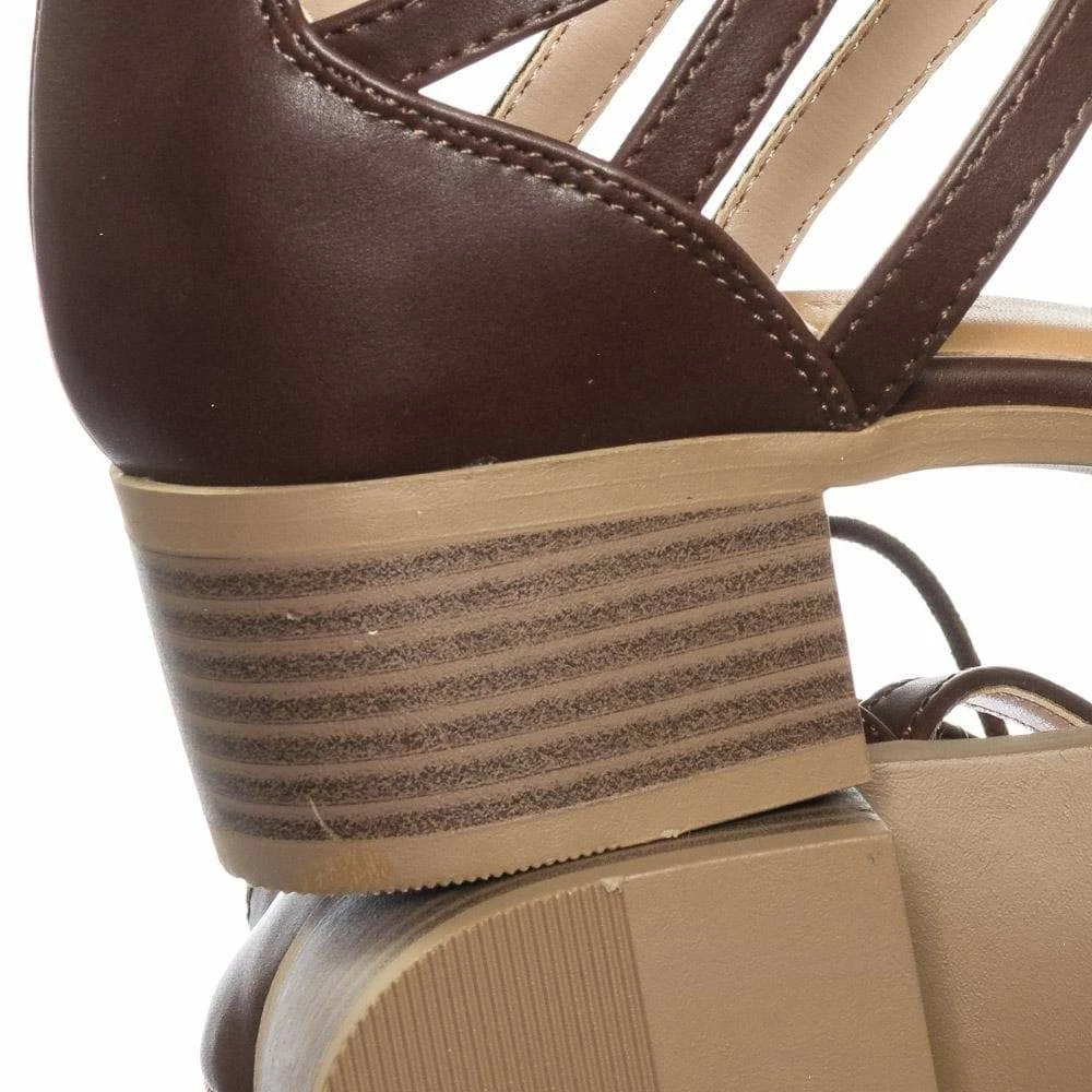 City Classified Talla Gladiator Cage Lace Up Low Chunky Block Heel Open Toe Sandal