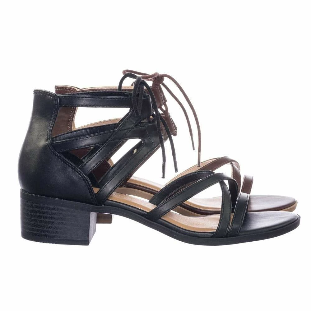 City Classified Talla Gladiator Cage Lace Up Low Chunky Block Heel Open Toe Sandal