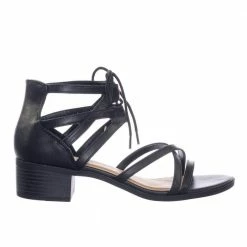 City Classified Talla Gladiator Cage Lace Up Low Chunky Block Heel Open Toe Sandal