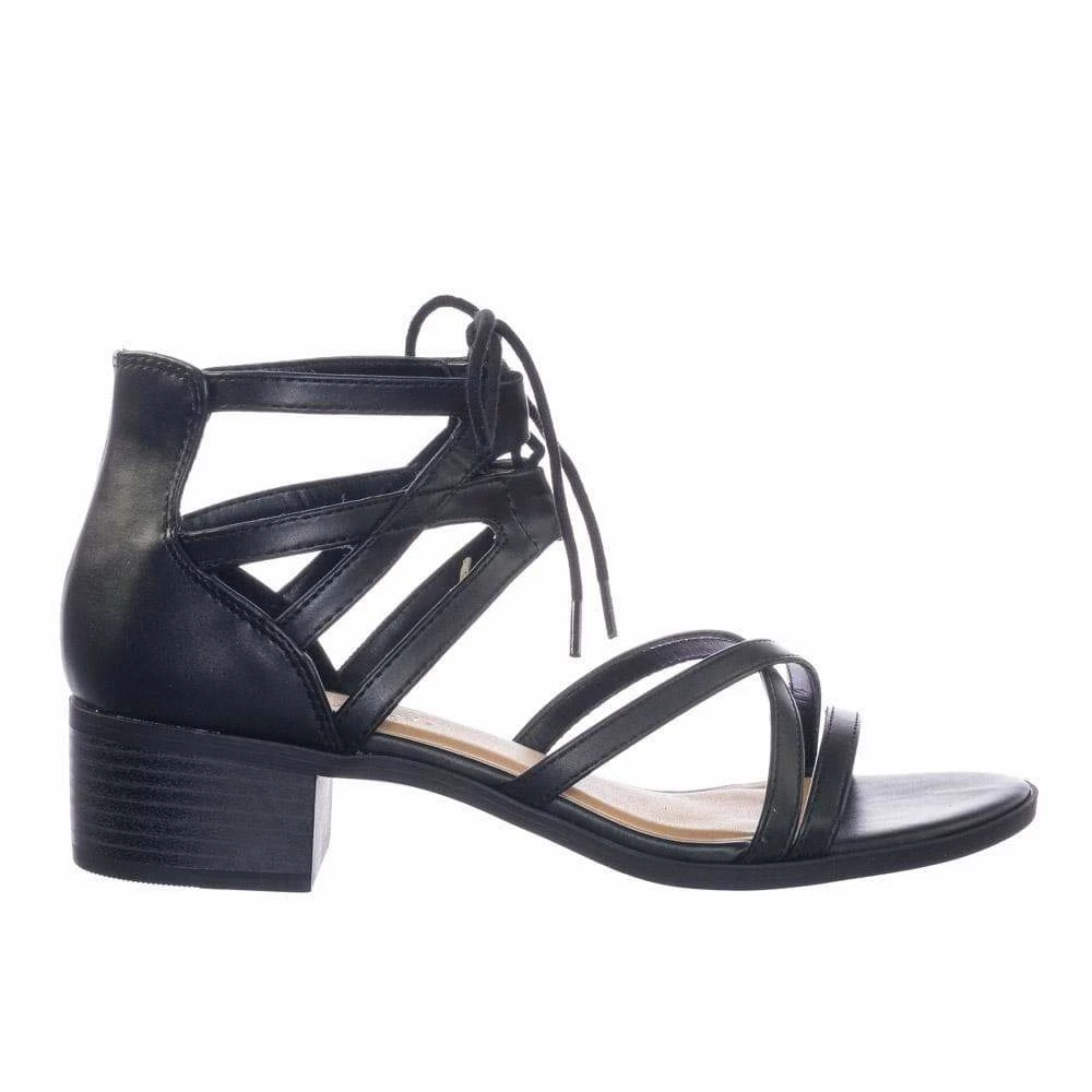 City Classified Talla Gladiator Cage Lace Up Low Chunky Block Heel Open Toe Sandal