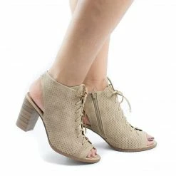 City Classified Wallet Peep Toe Perforated Mule Chunky Heeled Sandals