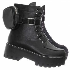 Bamboo New Staging09 Utilitarian Combat Biker Boots W Add On Purse Pocket Pouch