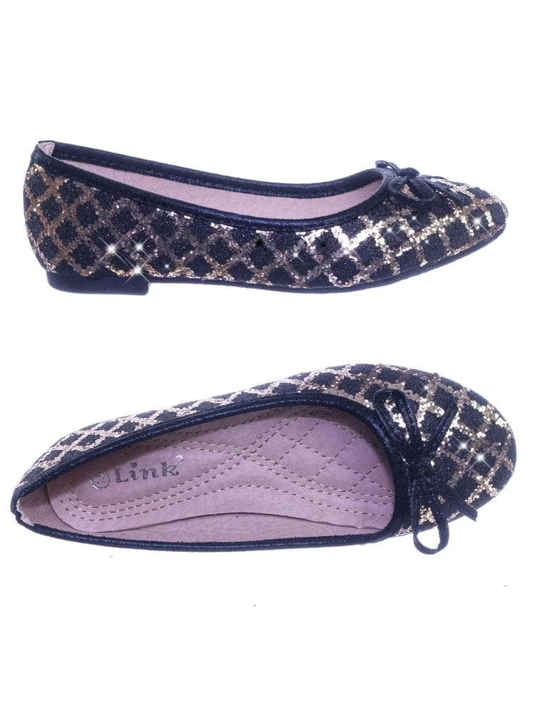 Forever Link New Karra46 Children Girls Fancy Round Toe Ballet Flat W Criss Cross Glitter