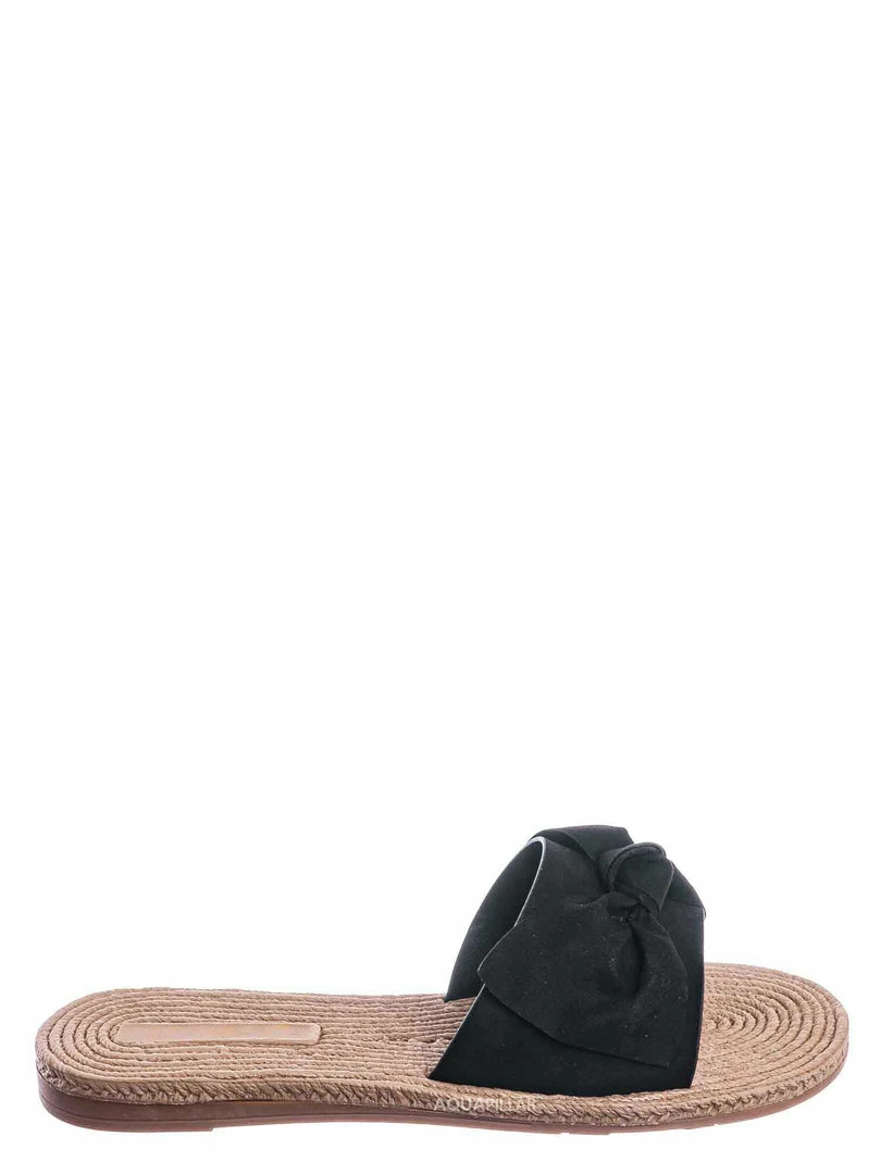 Bamboo Athena12 Espadrille Woven Knotted Bow Slides - Jute Rope Weaved Slip On Sandal