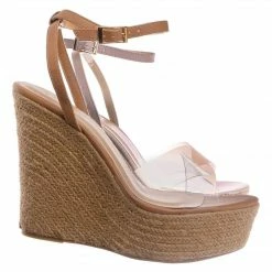 Bamboo New Chosen16 Clear Espadrille Platform Wedge Sandal - Women Lucite Clear Heels