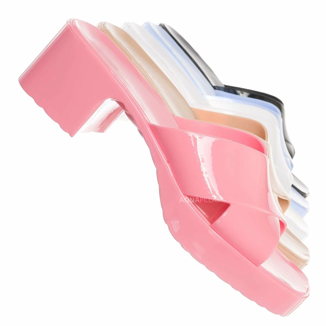 Glaze Delana3 Jelly Block Heel Clogs - Women Slip On Sandal