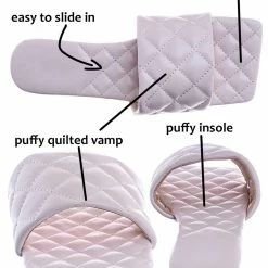 Forever Link New Padded06 Puffy Quilted Slide Sandal - Womens Open Squared Toe Slipper Flat Shoes