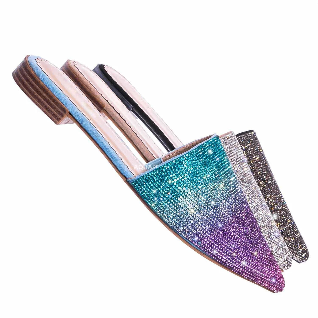 Wild Rose Elina1 Rhinestone Crystal Embellished Flat Mule - Womens Fancy Shiny Pointy Shoe