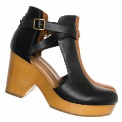 Bamboo Advance01 Belted Side Cut-Out Bootie Clog, Women Lightweight Wooden Shoes