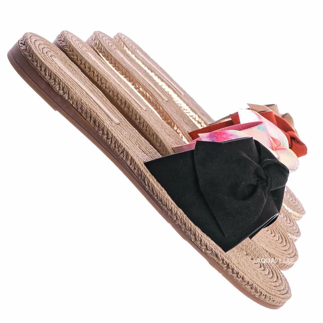 Bamboo Athena12 Espadrille Woven Knotted Bow Slides - Jute Rope Weaved Slip On Sandal