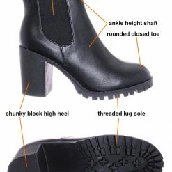 Top Moda Michi72 Block Heel Chelsea Bootie - Threaded Lug Sole Ankle Dress Boots