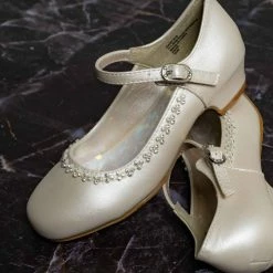 Little Angel Daisy016E Girls Mary Jane Pump - Kids Block Heel Rhinestone Wedding Dress Shoes New