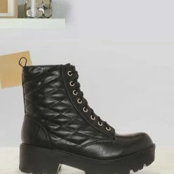 Soda Dawson Diamond Quilted Block Heel Combat Boots