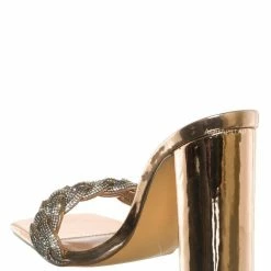 Liliana New Mable18 Rhinestone Crystal Braided Sandal - Women Block Heel Slide