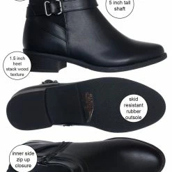 Top Moda Alana1 Elastic Chelsea Belted Ankle Bootie, Moto Block Heel Cowboy Biker Boot