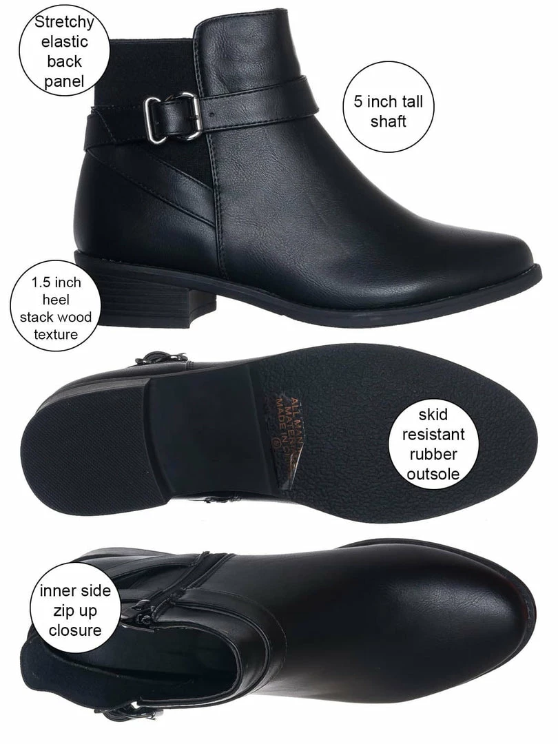 Top Moda Alana1 Elastic Chelsea Belted Ankle Bootie, Moto Block Heel Cowboy Biker Boot