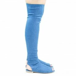 Delicious Cure09 Open Knee Flat Boots W Metal Stripe, Open Toe & Heel. Elastic Back New