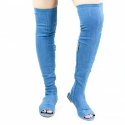 Delicious Cure09 Open Knee Flat Boots W Metal Stripe, Open Toe & Heel. Elastic Back New