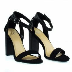 Econ By Delicious, Chunky Block Heel Sandal W Faux Leather / Combo Straps