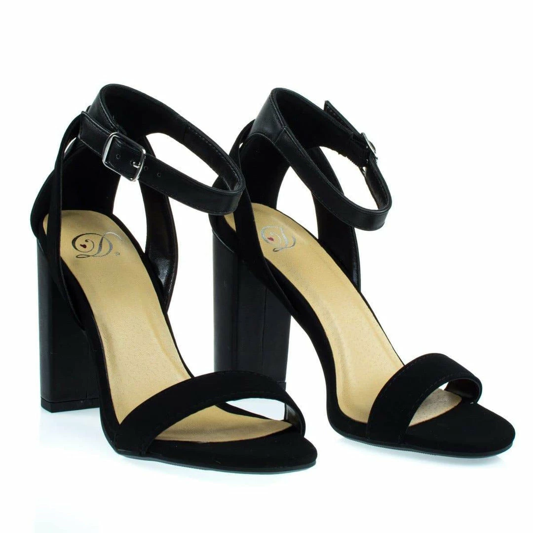 Econ By Delicious, Chunky Block Heel Sandal W Faux Leather / Combo Straps