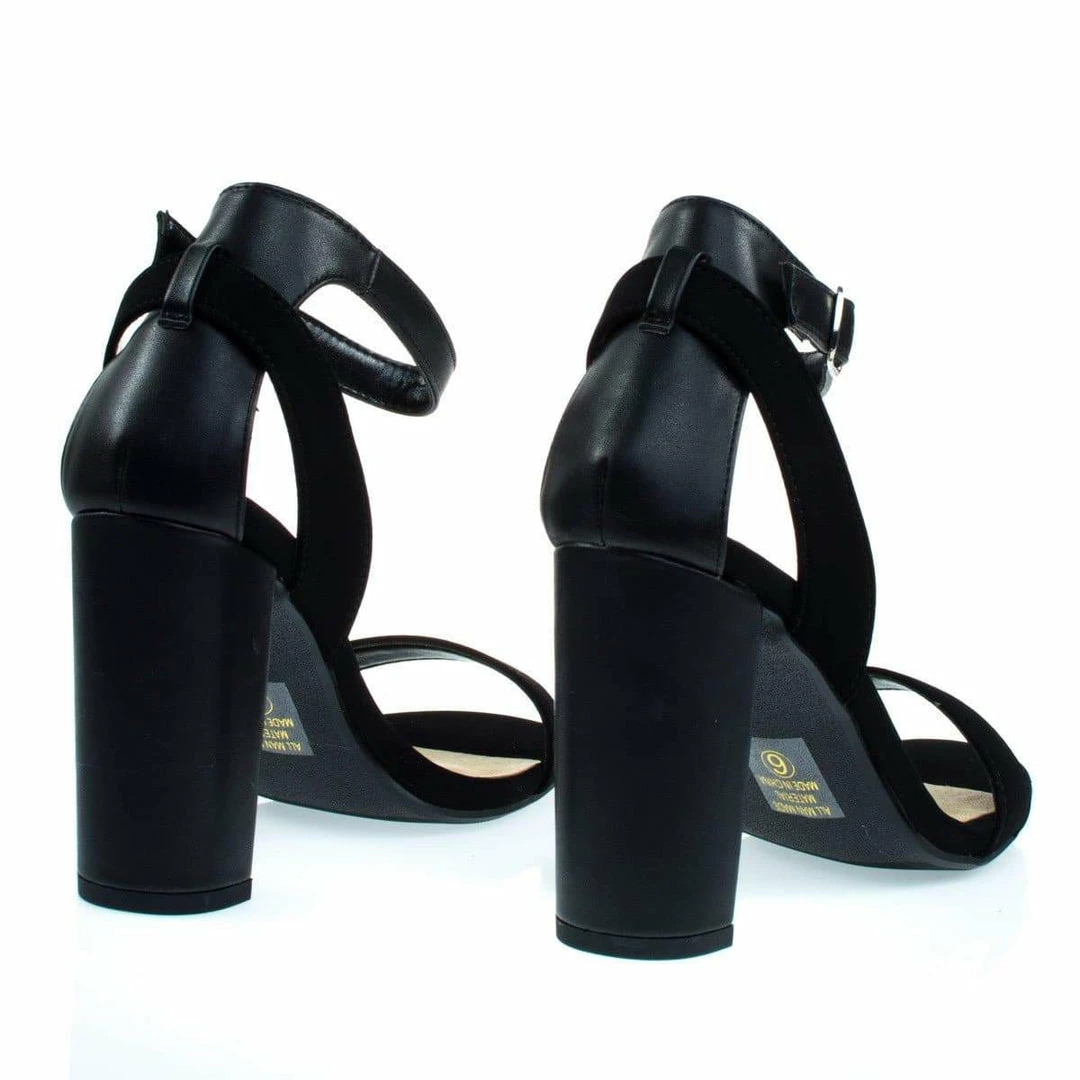 Econ By Delicious, Chunky Block Heel Sandal W Faux Leather / Combo Straps