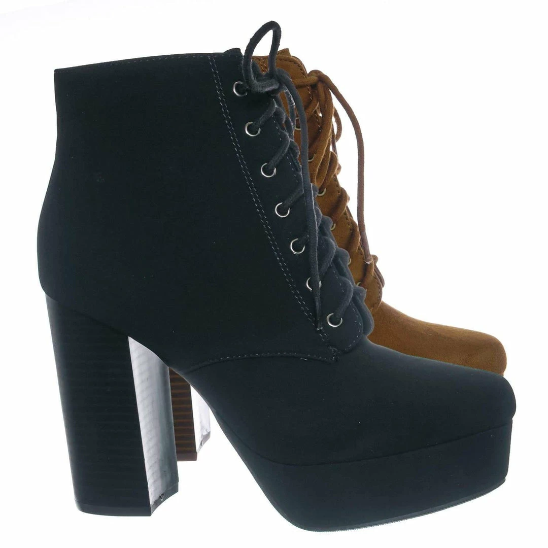 Delicious New Erica Chunky Block Heel Lita Boots - Women Lace Up Combat Bootie