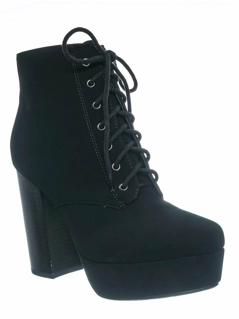 Delicious New Erica Chunky Block Heel Lita Boots - Women Lace Up Combat Bootie