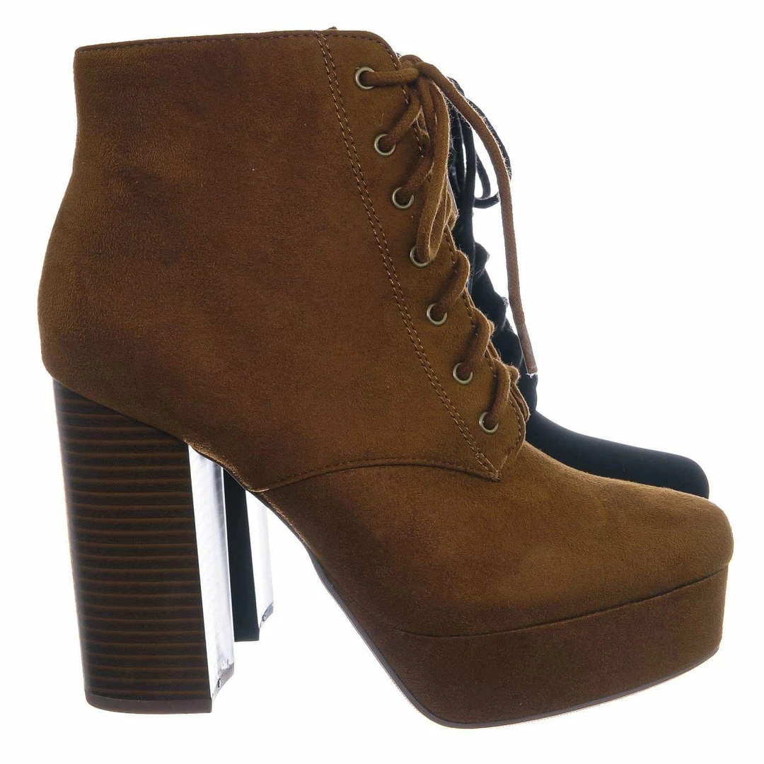 Delicious New Erica Chunky Block Heel Lita Boots - Women Lace Up Combat Bootie