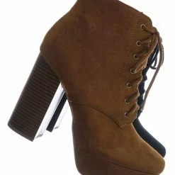 Delicious New Erica Chunky Block Heel Lita Boots - Women Lace Up Combat Bootie