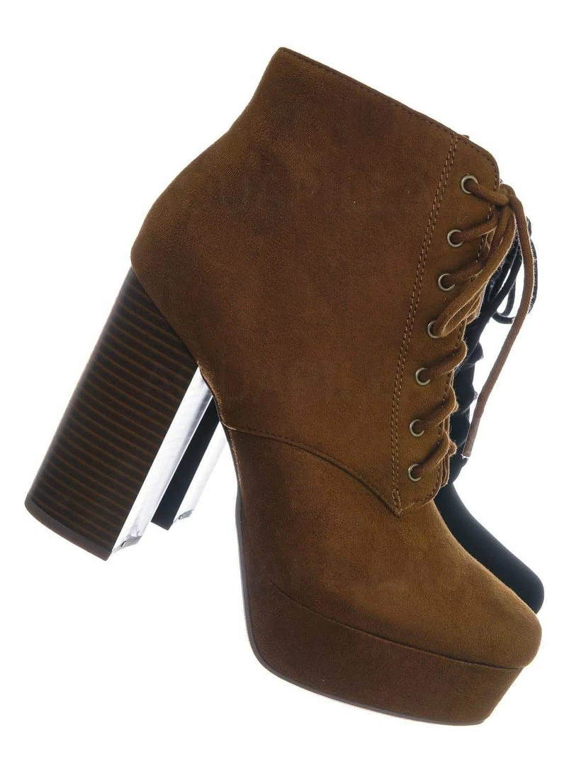 Delicious New Erica Chunky Block Heel Lita Boots - Women Lace Up Combat Bootie