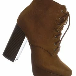 Delicious New Erica Chunky Block Heel Lita Boots - Women Lace Up Combat Bootie