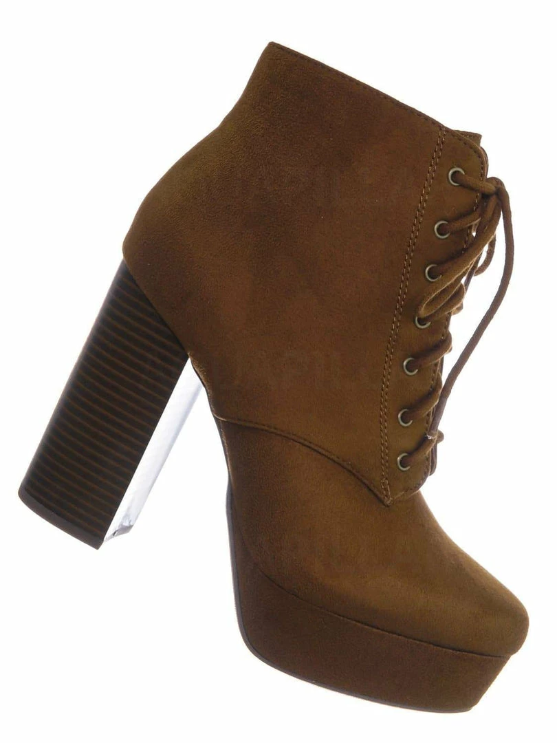 Delicious New Erica Chunky Block Heel Lita Boots - Women Lace Up Combat Bootie