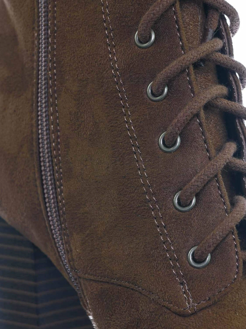 Delicious New Erica Chunky Block Heel Lita Boots - Women Lace Up Combat Bootie