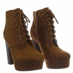 Delicious New Erica Chunky Block Heel Lita Boots - Women Lace Up Combat Bootie