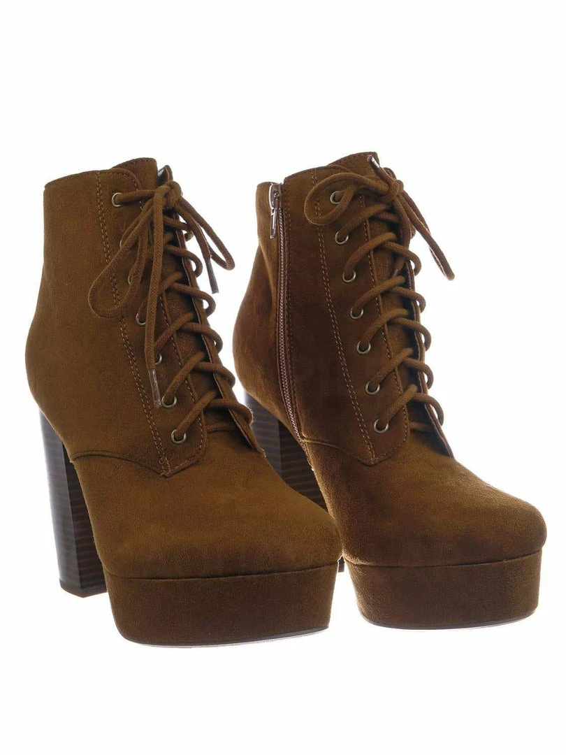 Delicious New Erica Chunky Block Heel Lita Boots - Women Lace Up Combat Bootie