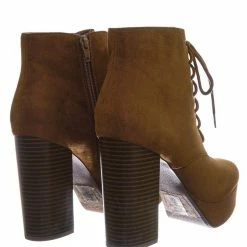 Delicious New Erica Chunky Block Heel Lita Boots - Women Lace Up Combat Bootie
