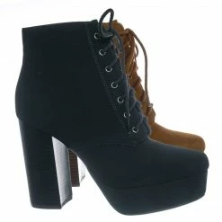 Delicious New Erica Chunky Block Heel Lita Boots - Women Lace Up Combat Bootie