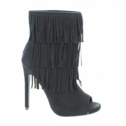 Gain By Delicious, Peep Toe Pleaded Fringe Zip Up Stiletto Heel Ankle Booties