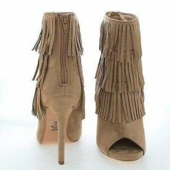 Gain By Delicious, Peep Toe Pleaded Fringe Zip Up Stiletto Heel Ankle Booties