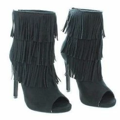 Gain By Delicious, Peep Toe Pleaded Fringe Zip Up Stiletto Heel Ankle Booties