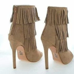 Gain By Delicious, Peep Toe Pleaded Fringe Zip Up Stiletto Heel Ankle Booties