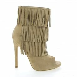 Gain By Delicious, Peep Toe Pleaded Fringe Zip Up Stiletto Heel Ankle Booties